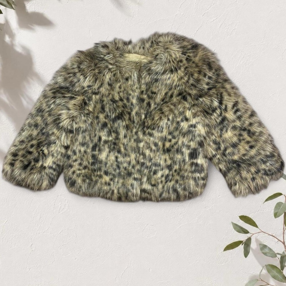 Michael Michael Kors Leopard Faux Fur Cropped Jacket Mob Wife Tan Brown Petite P